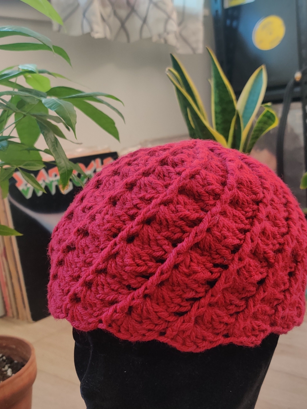 Hand-Crocheted Wool Beanie – Textured – One Size - Picture 3 of 7